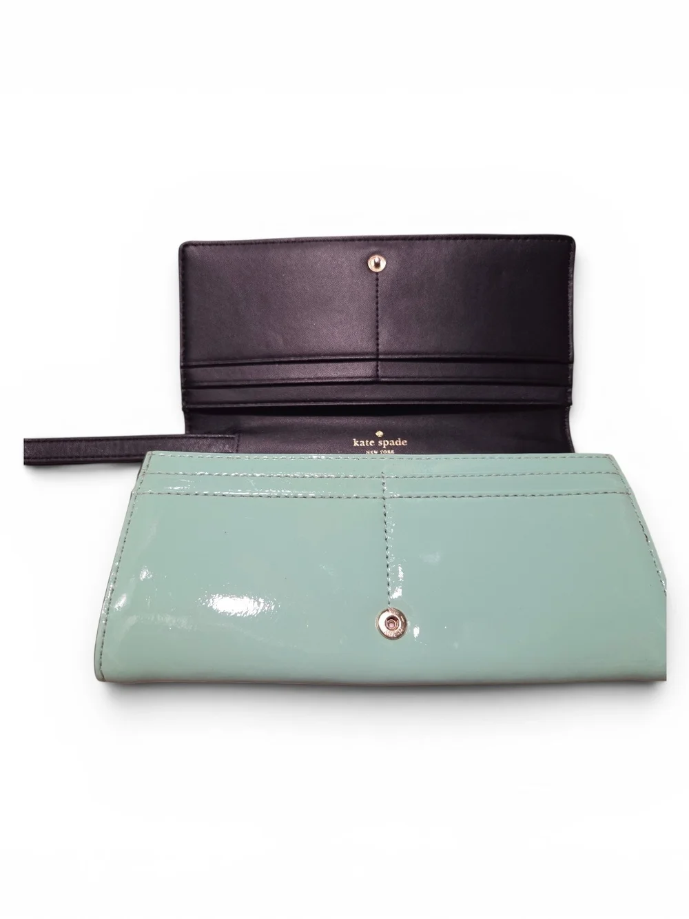 Women’s Mint Patent Wristlet Clutch with Black Bow